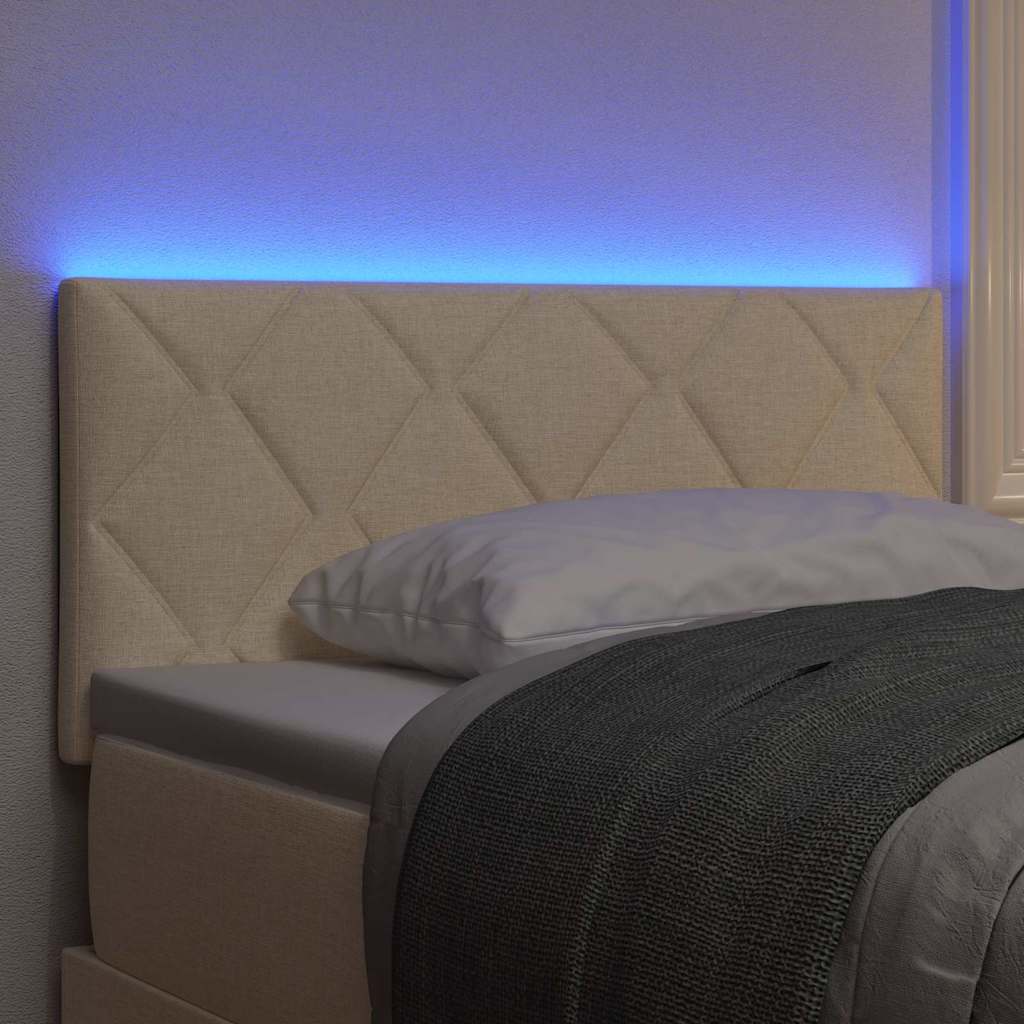Headboard with LED Strip Lights Adjustable Cream 90 cm Fabric